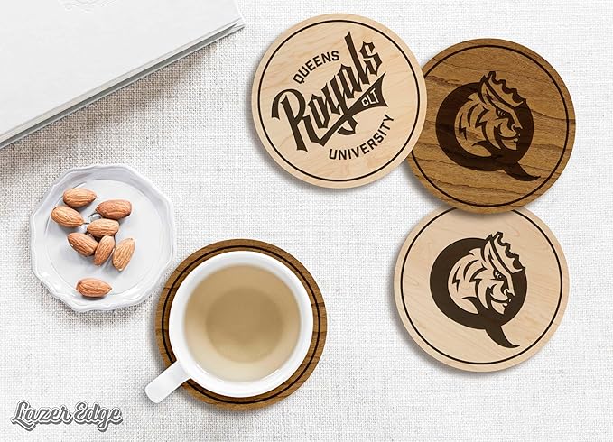 LazerEdge Queens Royals Wooden Coaster Set - Cherry Wood - Officially Licensed Product - 4-Pack