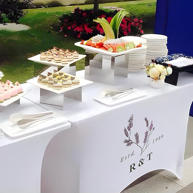 Personalized Table Cloth with Logo Image Customized Tablecloth 4FT/5FT/6FT/8FT Spandex Customized Table Cover Promotional Business Tradeshow Events Birthday Party Wedding (6FT Spandex(Open back))