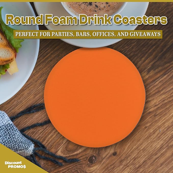 10 Round Foam Bud Coasters Pack, 4 inch - PU Foam, Party Favor - Neon Orange