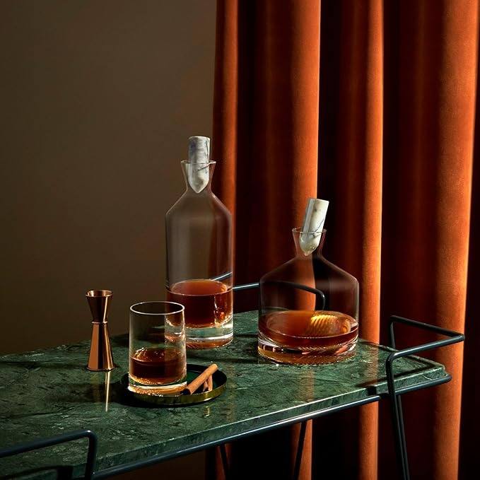 NUDE Whiskey Glasses Set of 2 DOF – 13.25 oz Lead-Free Crystal Old Fashioned Rocks Glasses for Whisky, Scotch & Bourbon – Alba by Joe Doucet, Hand-Engraved Tartan, Heavy Base