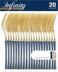 PlasticPro 20 Count Gold and Navy Plastic Dinner Forks Premium Quality Heavy Duty Disposable Elegant Silverware Two Tone Forks for Party