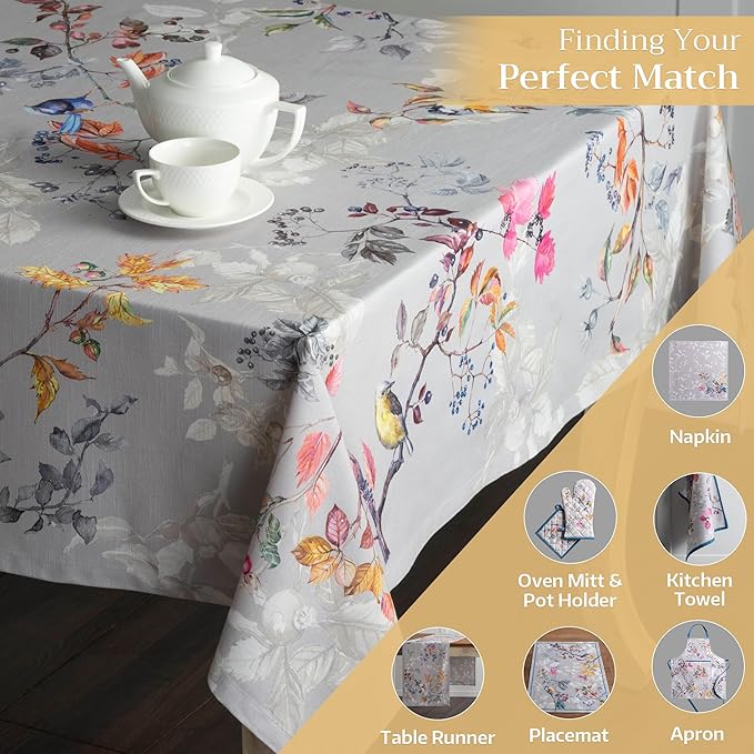 Maison d' Hermine Table Cloth Rectangle Table 100% Cotton 54 x 72 Inches Fall Tablecloth Reusable Everyday Use for Thanksgiving Christmas Decorations Dining Farmhouse Party (Equinoxe - Grey)