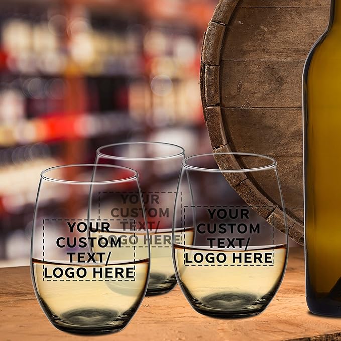DISCOUNT PROMOS 10 ARC Stemless Wine Glasses Set, 21 oz. - Customizable Text, Logo - Chardonnay, Cabernet, Merlot, Sauvignon - Black