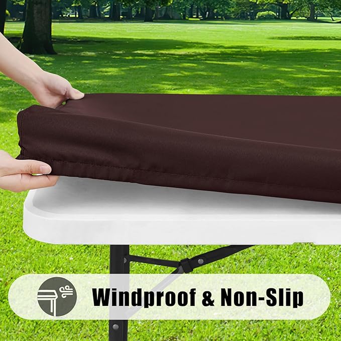 Smiry Rectangle Picnic Table Cloth, Waterproof Elastic Fitted Tablecloths for 5 Foot Tables, Washable Polyester Table Cover for Camping, Indoor and Outdoor (Coffee, 30"x60")