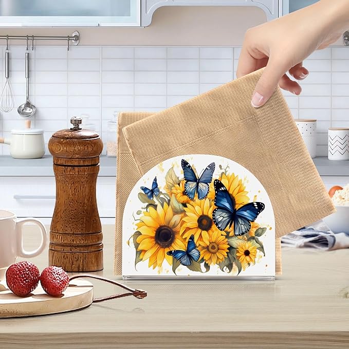 Napkin Holder Sunflower and Butterfly Crystal Clear Acrylic Napkin Holders Paper Napkin Holder Dining Table Dispenser for Kitchen Restaurant Home Decor Bar Accessories