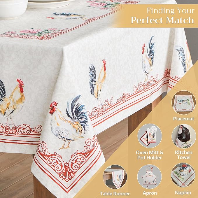 Maison d' Hermine Table Cloth Square Table 100% Cotton 60 x 60 Inches Tablecloth Reusable Decorative for Dining Room Farmhouse Home Valentines Day Decorations Spring Summer - Campagne