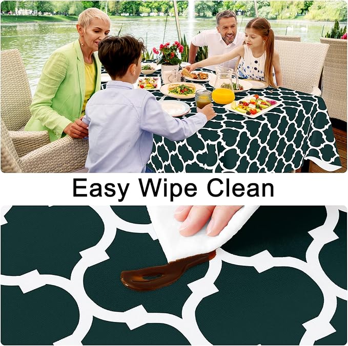 Smiry Rectangle Table Cloth, Waterproof Vinyl Tablecloth with Flannel Backing for Rectangle Tables, Wipeable Spillproof Plastic Tablecloths for Dining, Indoor and Outdoor (60"x120", Hunter Green)