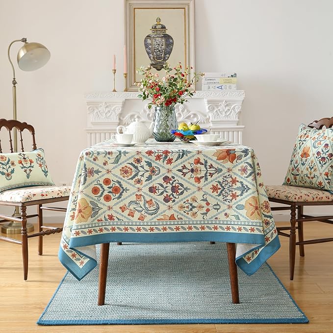 ISAENNE Designer Linen Elegant Small Rectangular Tablecloth,Colorful Floral Bohemian Table Cloth,Wrinkle Resistant Decor Tablecloths for Dining Thanksgiving Kitchen,55"*71"-Floralsea A