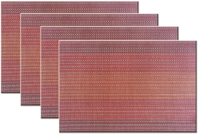 Table Mats for Dinner Washable Easy to Clean PVC Placemat for Kitchen Table Heat-resistand Woven Vinyl Placemats (4, Red)