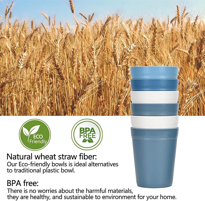 Homestockplus 12 Oz Plastic Cups Reusable, Set of 8 Wheat Straw Drinking Cups, Microwave and Dishwasher Safe Unbreakable Water Cups for Kitchen, Home, Office, and Outdoor Use