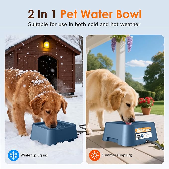 Heated Water Bowl for Dogs & Cats, 3.5L/120oz Large Heated Dog Bowl for Pets, Livestock & Outside Animal, Safe Anti-Tip Heated Pet Bowl for Indoor/Outdoor, Melts Ice, Wide Mouth, 25W, Blue