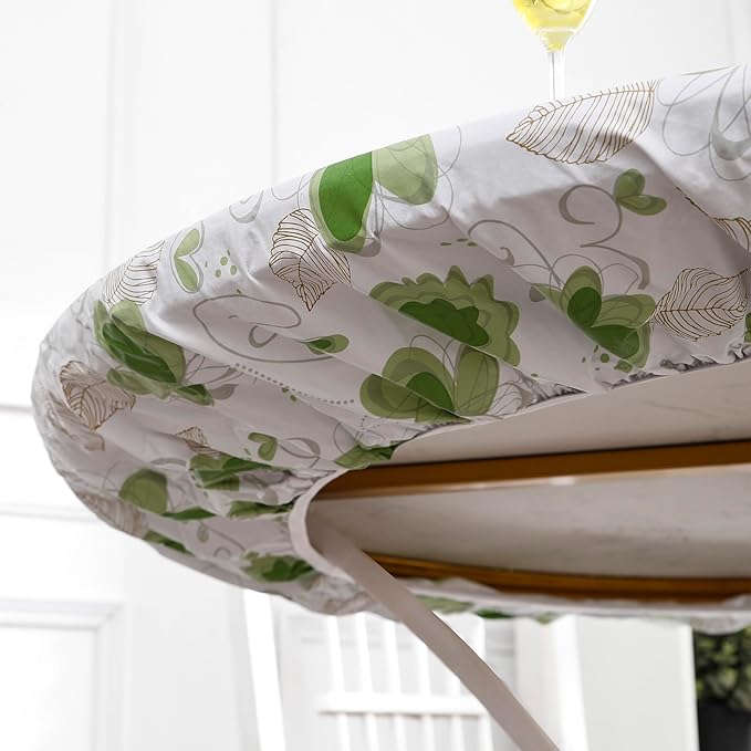 Walrus Round Vinyl Fitted Tablecloth with Flannel Backing Elastic Edge Design Table Cover Waterproof Oil-Proof PVC Table Cloth Stain-Resistant Best for 57"-66" Round