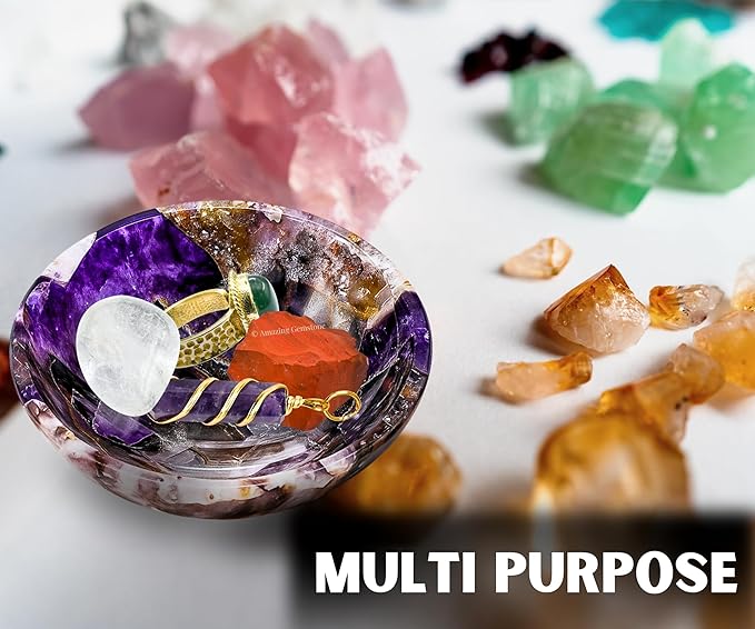 Amethyst Crystal Bowl - 3 Inch Decorative Bowls for Room and Home Decor - Gemstone Healing Crystals for Elegant Display, Positive Energy Balance and Gift