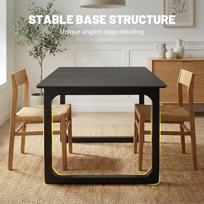 HNY Extendable Wood Dining Table for 4-8, 71" Inch Modern Rectangular Kitchen Tables with Wooden Base Farmhouse Dinner Table for Dining Room, Living Room, Home, Black