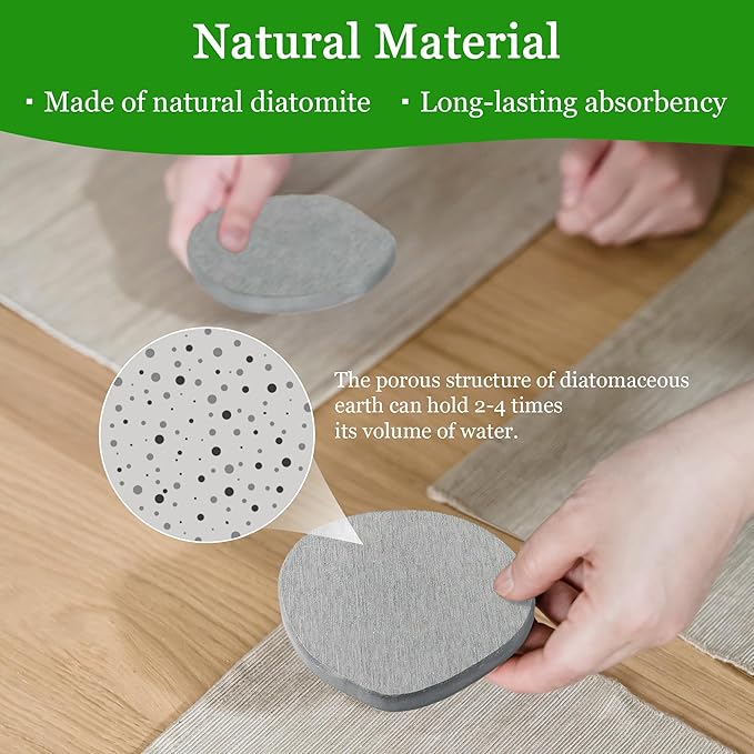Diatomaceous Earth Coasters Set of 4 for Drinks, Moisture Water Absorbent Stone Coasters for Table Desk at Work, Water Absorbing Instant Drying Diatomite, Modern Light Grey