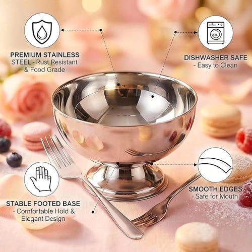 4 Pack Stainless Steel Dessert Bowls, Dessert Cups Ice Cream Cups with Footed Base, Serving Dessert Bowl for Fruit Salad, Pudding, Yogurt (silver)