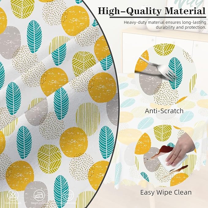 Laeacco 24 Inch Geometric Round Tablecloth Colorful Abstract Oval Leaf Pattern Modern Art Print Table Cloth Washable Waterproof Wrinkle Free Table Cover for Kitchen Dining Picnic Party Decoration