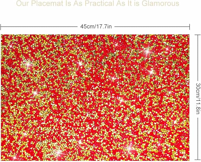 Red and Gold Placemats Colorful Bling Diamond Decor Table Mats Glitter Sparkly Heat Resistant Mat Set of 4 for Home Weedding and Party