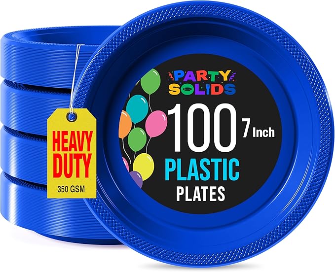 Dark Blue Plastic Plates For Party 7" Dark Blue Disposable Plates Heavy Duty 100 Pcs Plastic Dinnerware Sets Heavy Duty 350 GSM Disposable Dinnerware Set