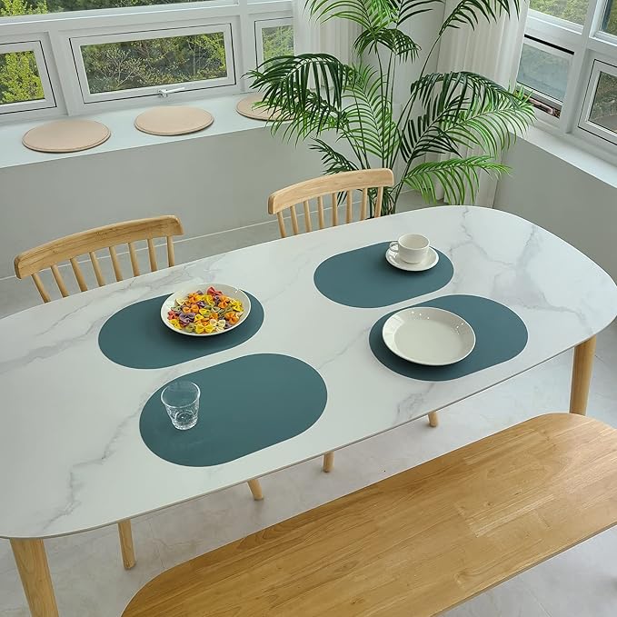 Silicone Placemats Set of 4 - Heat Resistant Washable and Wipeable Non Slip Place Mats, Waterproof Modern Dining Table Mats, Oval 16.9"x11.8"(Herb Green)