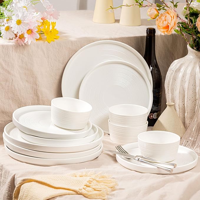 Dinnerware sets plates and bowls sets modern plates,Ceramic Dinnerware Sets,12 Pieces Porcelain Lightweight Plates,Scratch Resistant Dish Set (style - 10, 4 - Set (12pcs))