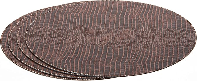 Nikalaz Oval Placemats Set (Pack of 4) Recycled Leather Table Mats 18 x 13 inches (45.7 x 33 centimetres), Kitchen Dining Table Decor by Nikalaz (Crocodile)