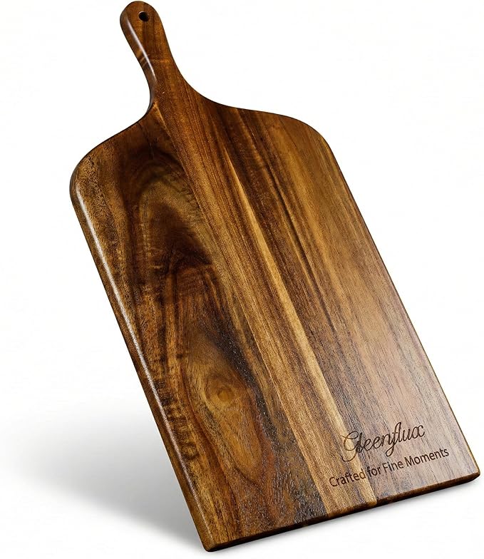 Acacia Wood Charcuterie Board with Handle, Large Cheese Serving & Entertaining Board, Premium Natural Grain Wooden Board for Appetizers, Snacks & Gift Giving