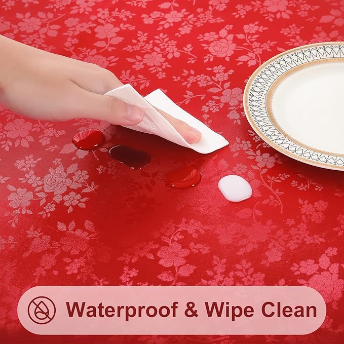 Smiry Rectangle Table Cloth, Waterproof Heavy Duty Vinyl Tablecloths, Wipeable Washable Table Cover for Kitchen and Dining Room (Red, 70" X 108")