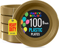 Gold Plastic Plates For Party 9" Gold Disposable Plates Heavy Duty 100 Pcs Plastic Dinnerware Sets Heavy Duty 350 GSM Disposable Dinnerware Set