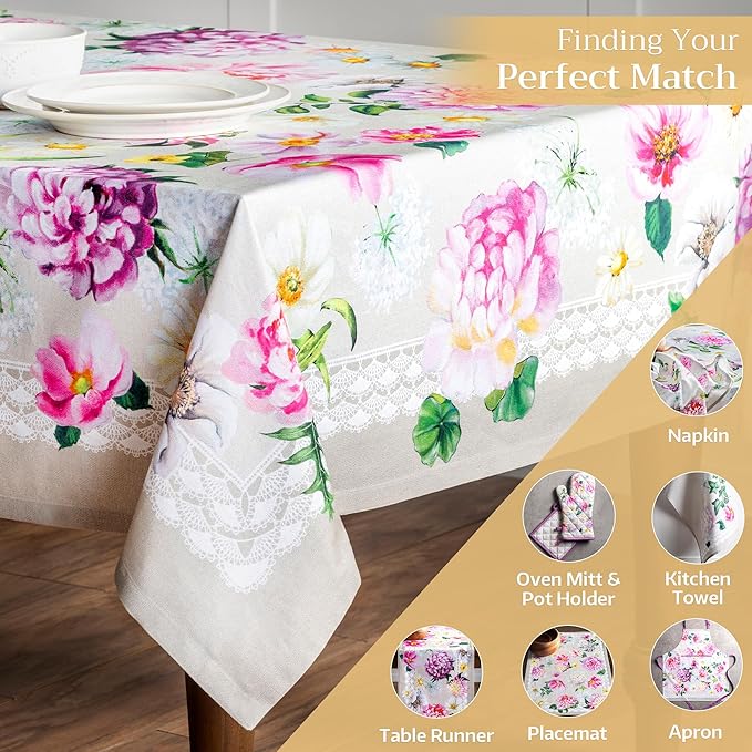 Maison d' Hermine Table Cloth Square Table 100% Cotton 54 x 54 Inches Tablecloth Reusable Decorative for Dining Room Farmhouse Home Valentines Day Decorations Spring Summer - Pivoine