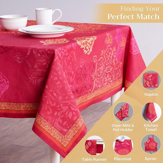 Maison d' Hermine Table Cloth Rectangle Table 100% Cotton 70 x 108 Inches Fall Tablecloth Reusable Everyday Use for Thanksgiving Christmas Decorations Dining Farmhouse Party (Versailles)