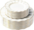 72PCS Ivory White Plastic Plates, Heavy Duty Disposable Party Plates with Gold Rim, 36 Dinner and 36 Dessert for Parties and Wedding