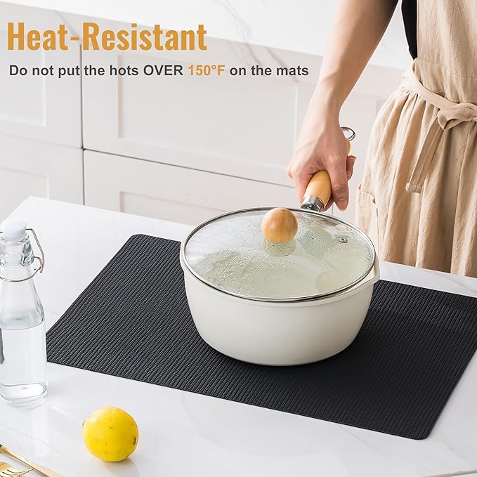 Jovono Faux Leather Placemats Set of 8, Waterproof Washable Table Mats, Easy-Clean Heat Resistant Kitchen Vinyl Place Mat for Dining Table, Restaurant, Indoor, 17.8"x11.8", Black