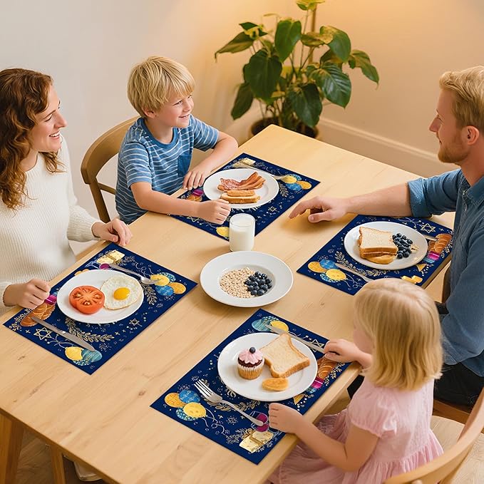 Hanukkah Placemats Set of 4 Washable Table Place Mats for Dining Kitchen Party Decor