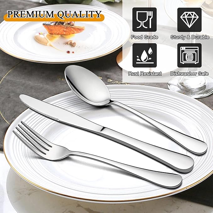 LIANYU 36-Piece Silverware Set with Serving Utensils, Stainless Steel Silverware Flatware Set for 6, Elegant Cutlery Tableware Includes Fork Spoon Knife, Mirror Polished, Dishwasher Safe