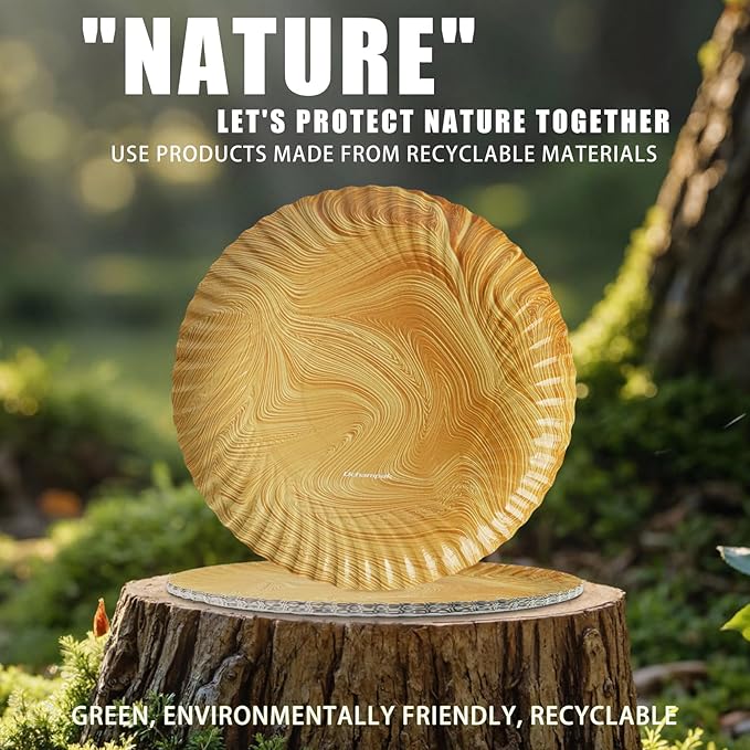50 Pcs Wood Grain Paper Plates, 7 Inch Wood Paper Plates Disposable Rustic Party Plate for Woodland Baby Shower, Camp Fire, Camping, Lumberjack Birthday Party Supplies