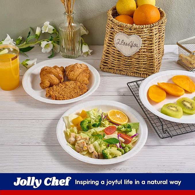 JOLLY CHEF Paper Plates 500 Count 10 inch,Soak Proof, Cut Proof, Microwave Safe Heavy Duty Paper Plates Disposable for Thanksgiving or Everyday Use