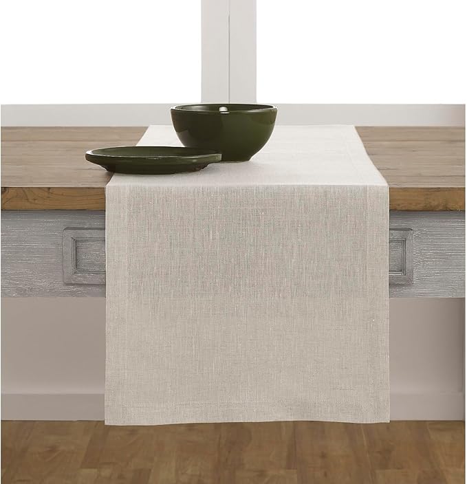 Solino Home Linen Table Runner 108 Inches Long - Athena, 100% Pure Linen Light Natural 14 x 108 Inch Table Runner for Dining, Spring, Easter