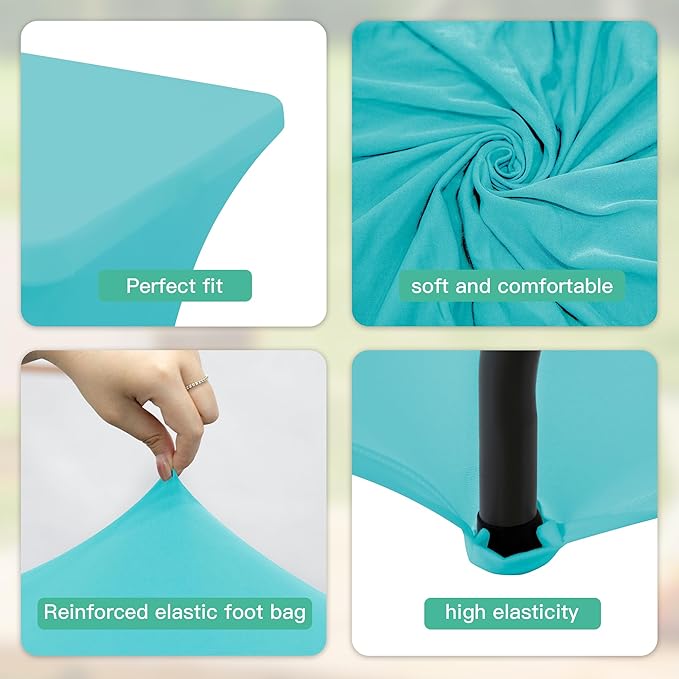 4FT Table Cloth for Rectangular Fitted Events Stretch Sky Blue Table Covers Washable Spandex Tablecloth Protector for Party, Wedding, Cocktail, Banquet, Festival