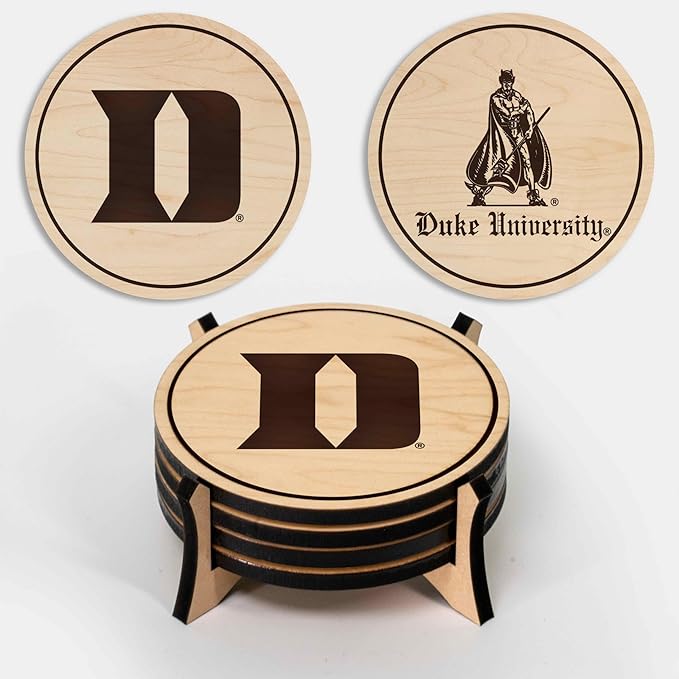 LazerEdge Duke Blue Devils Wooden Coaster Set - Maple Wood - Officially Licensed Product - 4-Pack