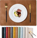 MOSAYT Vinyl Placemats Set of 6-12 X 17 Inch - Faux Leather 100% Waterproof Oil-Proof Wipeable PU Place Mats, Heat Resistant Reversible Table Mats for Kitchen, Dining, Outdoor (Reddish Brown)