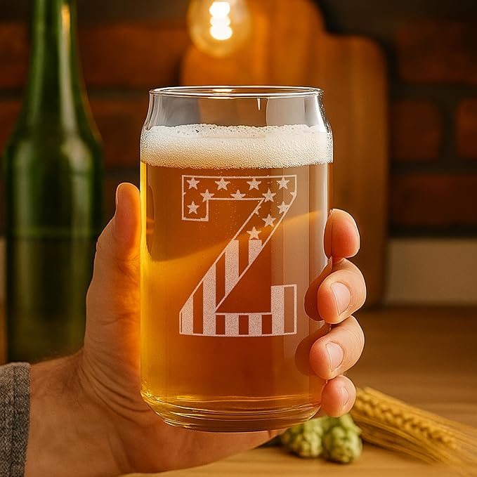 Monogram Beer Glasses for Men (A-Z) 16 oz - Beer Gifts for Men Brother Son Dad Neighbor - Unique Gifts for Him - Personalized Drinking Gift Beer Glass Mugs - Engraved Beer Can Glass (Z)