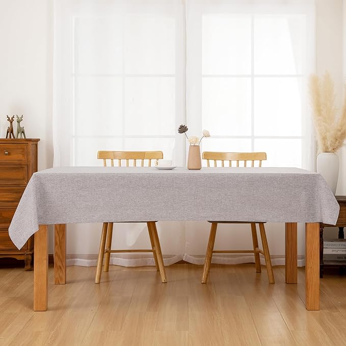 Hiasan 2 Pack Faux Linen Rectangle Tablecloth - Wrinkle and Stain Resistant Washable Table Cloth for Kitchen Dining Room Holiday Table Cover for Party Dinner, Stone, 54 x 80 Inch