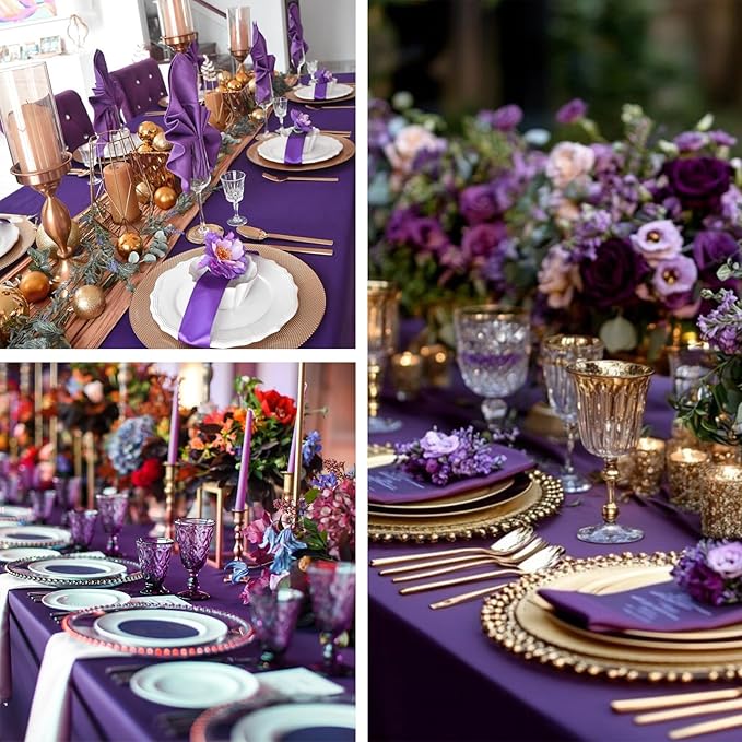 8 Pack Purple Tablecloth 60 x 126 Inch Rectangular Table Cloth for 8 Foot Rectangle Tables, Wrinkle Resistant Washable Rectangle Fabric Table Covers for Wedding Party Banquet Buffet and Camping