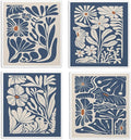 Spring Flower Swedish Dishcloths for Kitchen, Boho Navy Blue Swedish Dish Cleaning Cloths for Floral, 4 Pack Dish Towels for Kitchen, Papaya Reusable Paper Towels Washable