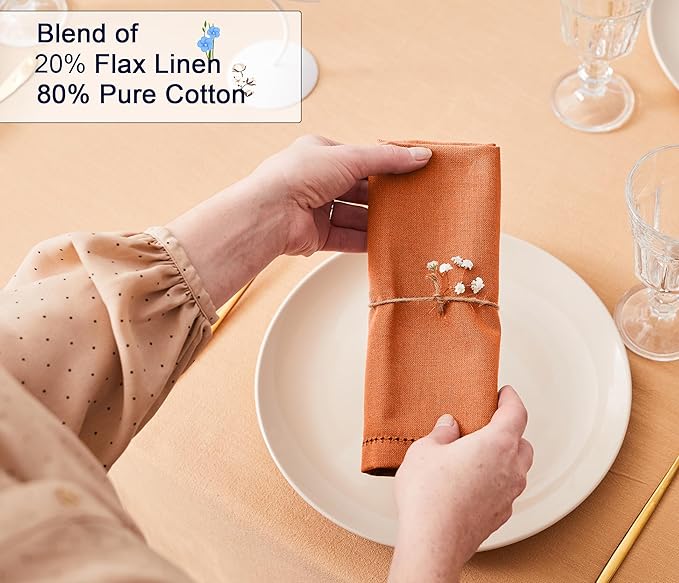 Ruvanti Premium Linen Napkins Set of 4-20x20 Inch, Classic Hemstitch, Mitered Corner Cloth Napkins ‎‎- Soft, Elegant Dinner Napkins Cloth Washable for Weddings, Parties, Everyday Use - Fall/Orange
