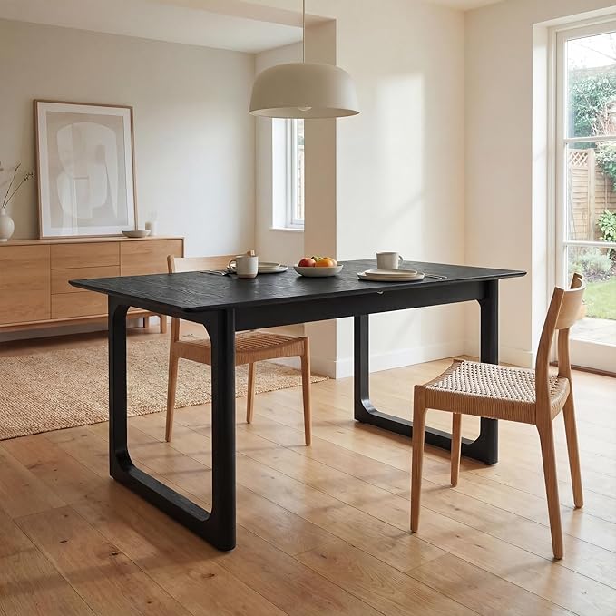 HNY Extendable Wood Dining Table for 4-8, 71" Inch Modern Rectangular Kitchen Tables with Wooden Base Farmhouse Dinner Table for Dining Room, Living Room, Home, Black