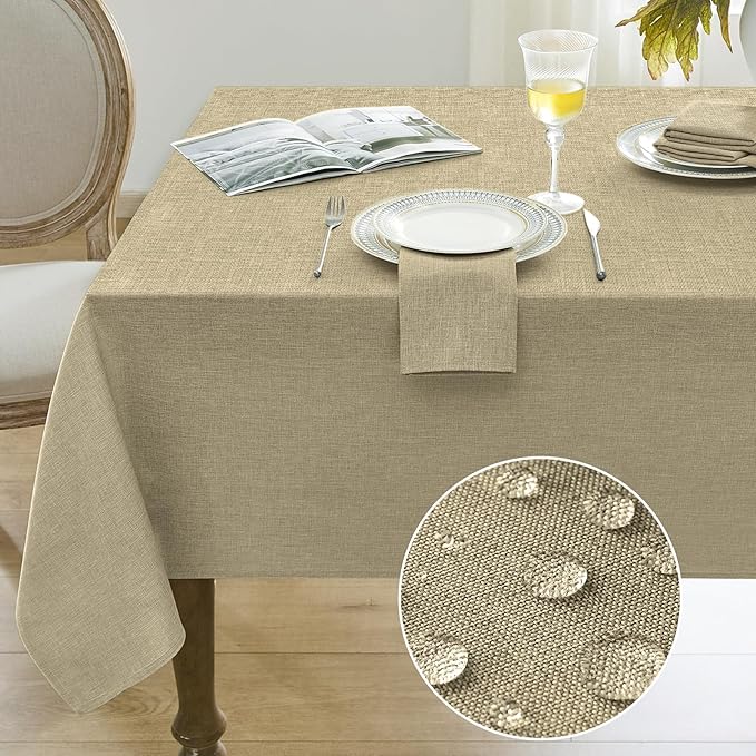 Softalker Tablecloths Rectangular 84x60 inch Linen Textured Table Cloth Waterproof, Stain and Wrinkle Resistant, Outdoor Table Cloth for 6 foot Rectangle Tables Decor for Party Holiday Birthday, Khaki