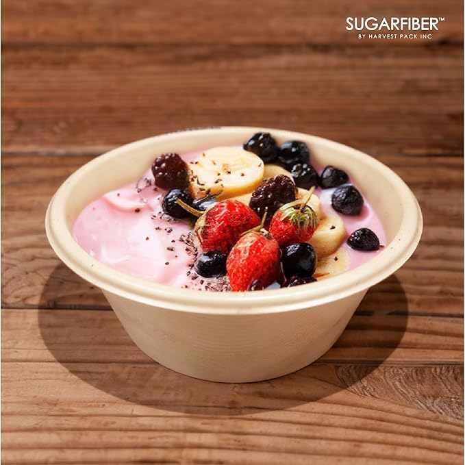 [500 Count]Harvest Pack 16oz PFAS FREE Round Paper Bowls Bulk, Compostable Heavy-Duty Eco-Friendly Disposable Bagasse Acai Bowls, Sugarcane Natural plant fibers for Meal Prep Takeout Dinnerware
