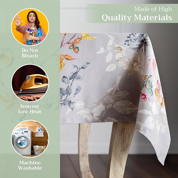Maison d' Hermine Table Cloth Rectangle Table 100% Cotton 60 x 120 Inches Fall Tablecloth Reusable Everyday Use for Thanksgiving Christmas Decorations Dining Farmhouse Party (Equinoxe - Grey)
